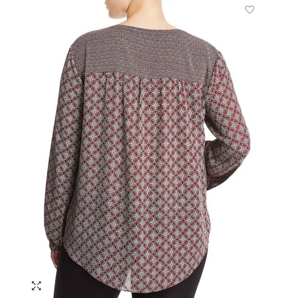 NYDJ Plus Womens Mixed Print Peasant Top in Maroon & Black Graphic Print Size 3X - Picture 3 of 12
